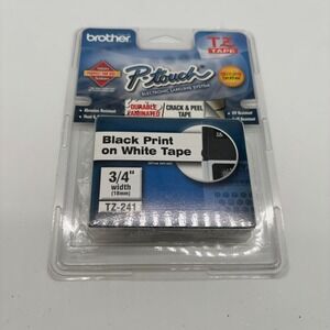 Brother P-Touch TZ-241 Label Tape 3/4" (18mm) Black on White New Sealed Genuine